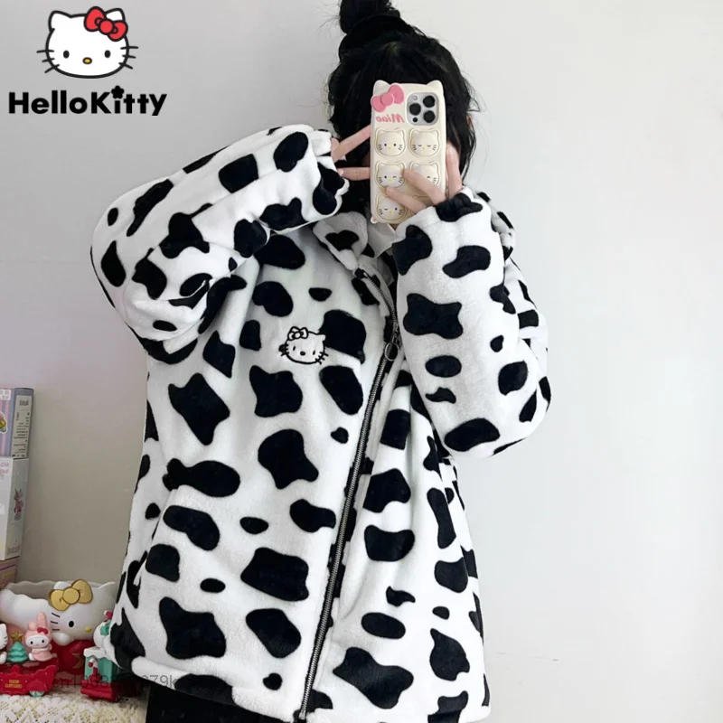 Sanrio ropa de Hello Kitty para mujer, cárdigan con estampado de vaca