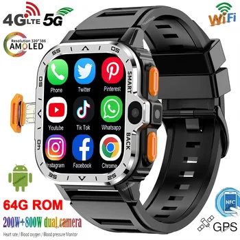 PGD ​​SmartWatch 4G LTE GPS Wifi SIM 카드 NFC 듀얼 카메라 견고한 16/64G ROM 저장 Google Play 심박수 Android 스마트 시계 남성용