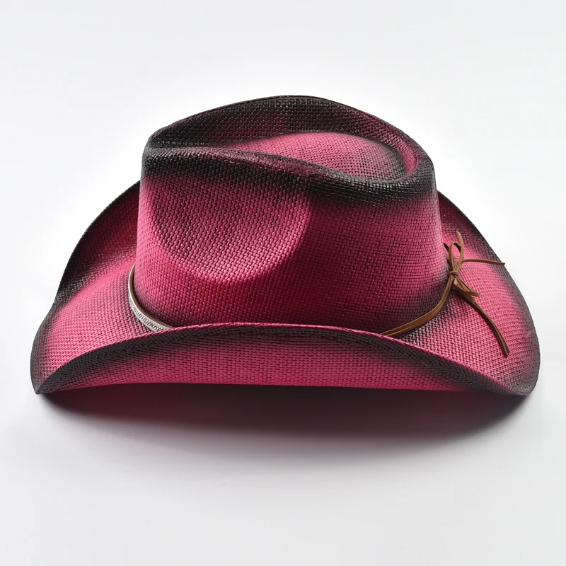 Thickened Straw Hat for Women's Vintage Curled Edge Western Cowboy Hat Summer Beach Sun Sombrero Hombre