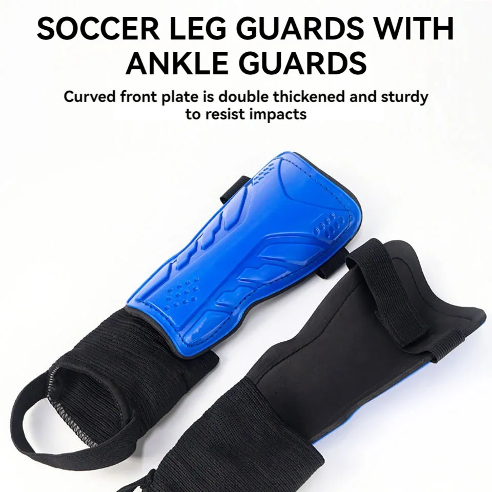 1Pair Soccer Leg Guards with Ankle Calf Guards Shin Pads Knee Pads Double-Thickness Anti-Impact Anti-Fracture Foot Protection