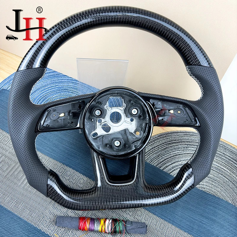 

carbon fibre For Audi A3 A4 A5 S3 S4 S5 2017-2022carbon fibre FullPerforated Steering Wheel Leather Flat-bottom Steering Wheel S