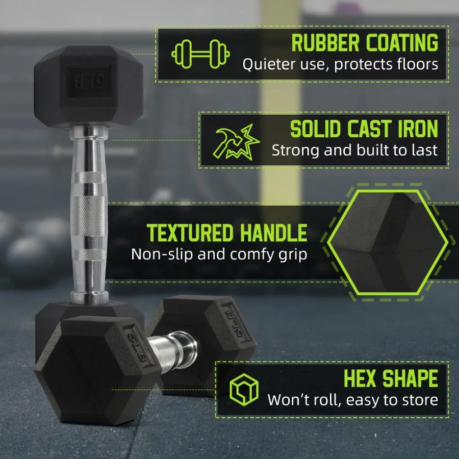 5 lb Rubber Hex Dumbbells 3