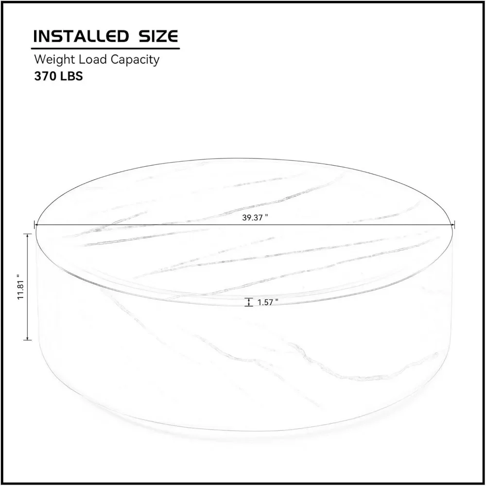 39.37 inch round coffee table, modern marble textured coffee table, fiberglass drum shape, no assembly required (white) 4