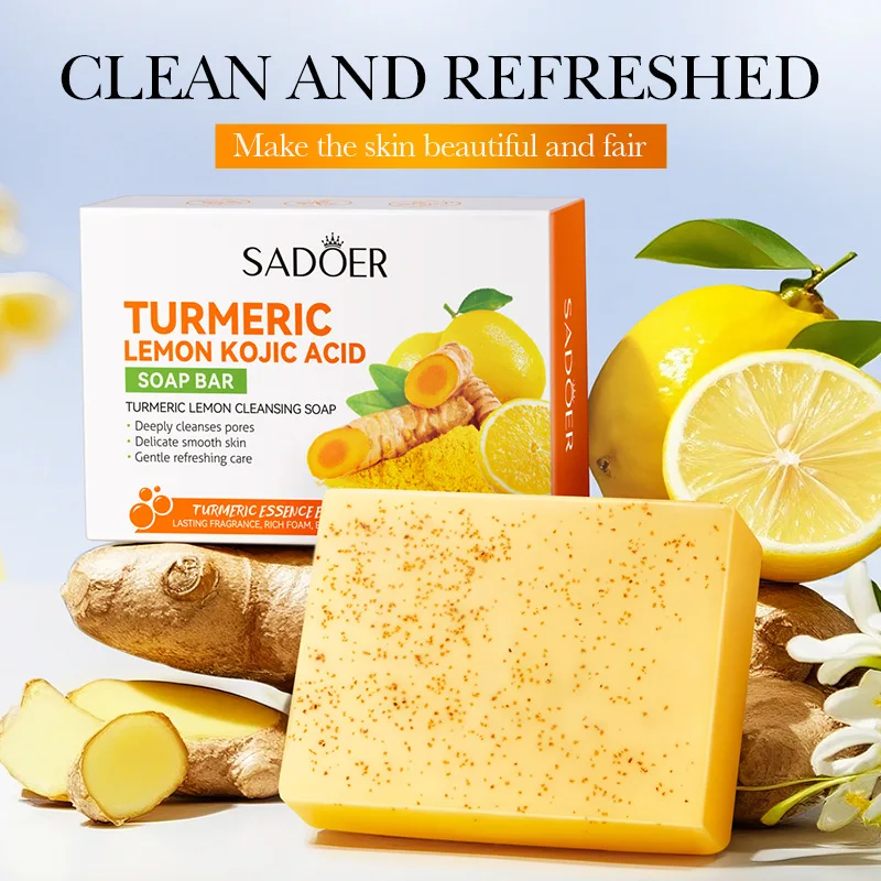 SADOER Turmeric Facial Soap Whitening Anti-aging Moisturizing Deep Cleansing Body Face Wash Foam Facial Cleanser Handmade Soap
