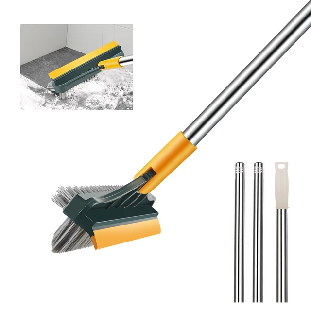 3 in 1 Floor Scrub Brush with Squeegee, 2022 New Floor Brush Scrubber with  Long Handle, Premium Rotating Bathroom Kitchen Crevice Cleaning Brush, 120°  Triangular Rotating Brush Head with Squeegee 