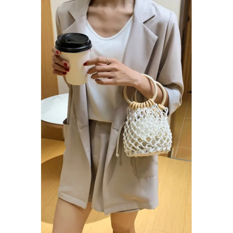 Beach Versatile Drawstring Shoulder Bag Handbags Woven For Women Casual Luxury High-Quality Messenger Multicolored Crossbody Y2k