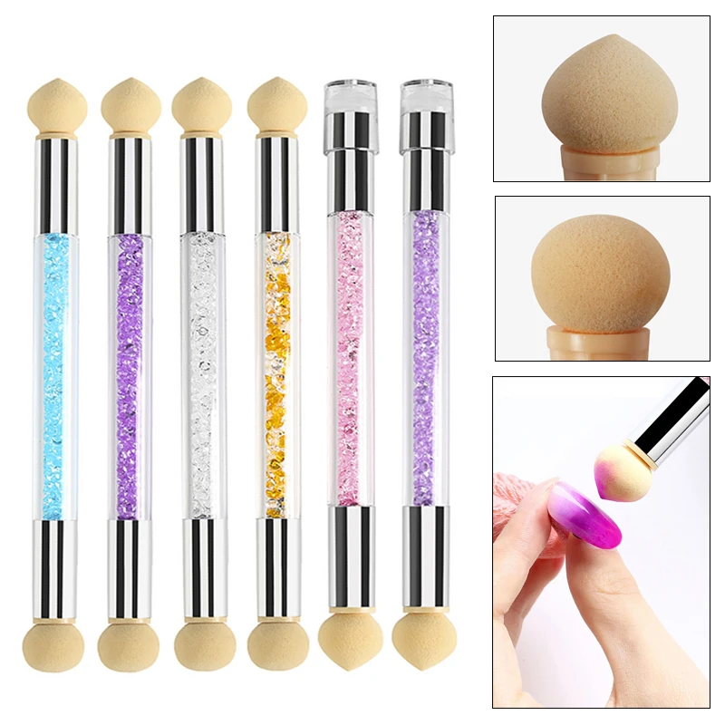 

Dual Sponge Head Gradient Nail Pen Rhinestone Handle Manicure Brushes Nail Design Tool Silicone Stamper Nail Painting Polish DIY