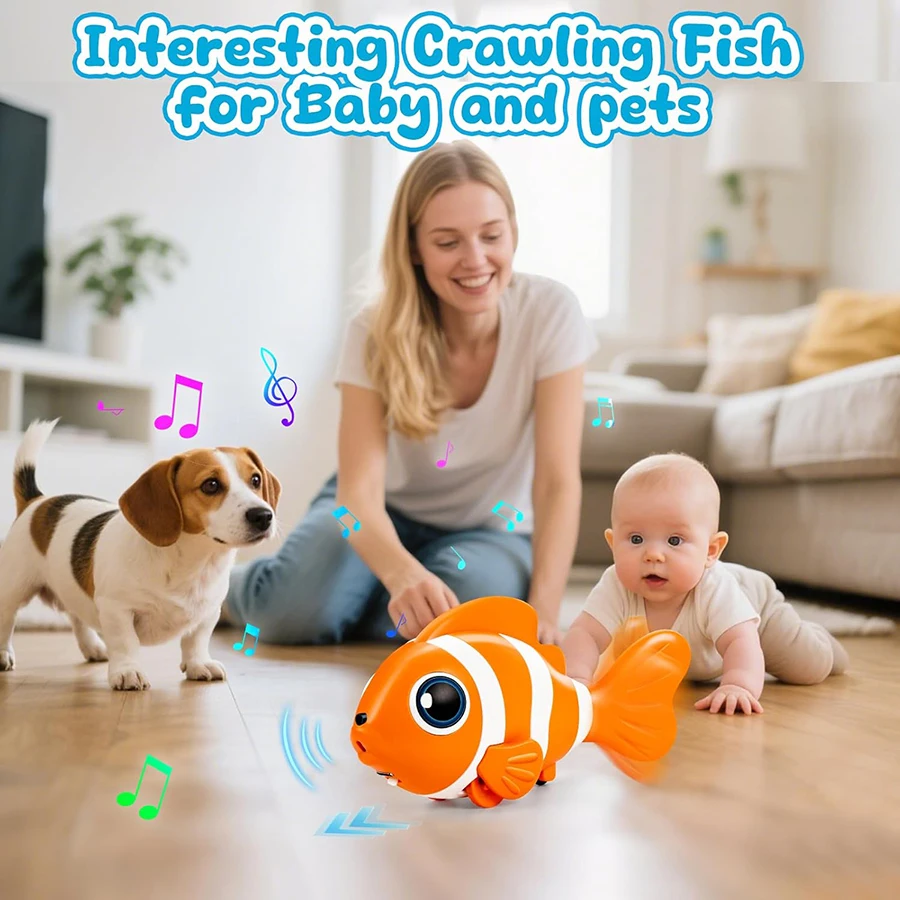 들을 위한 인터랙티브 장난감, 기어다니는 물고기  장난감, 터미타임 장난감, 마법의 흔들리는 물고기, 용 기어다니는 장난감