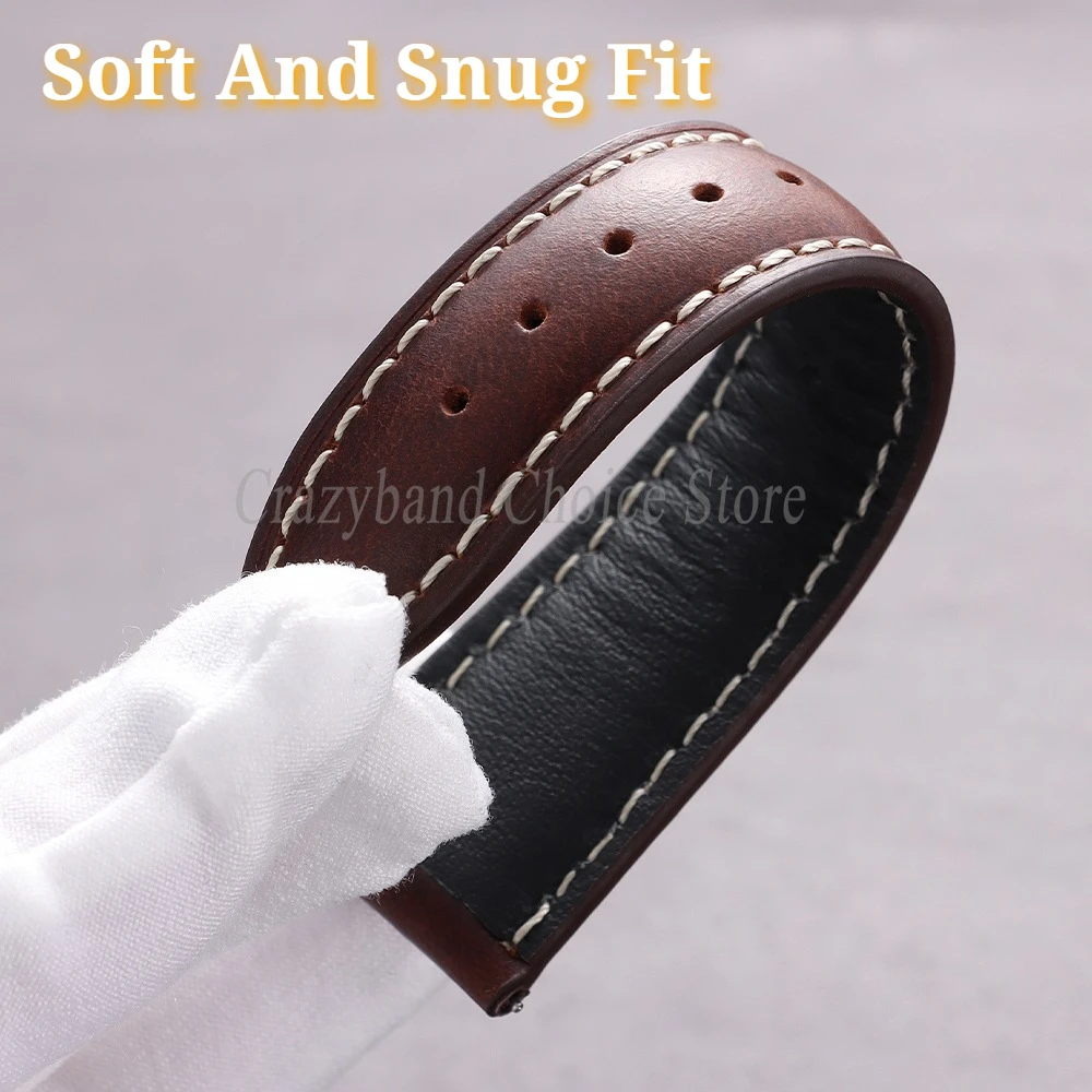 Premium Oil Wax Discoloration Calf Leather Watch Strap with Butterfly Buckle