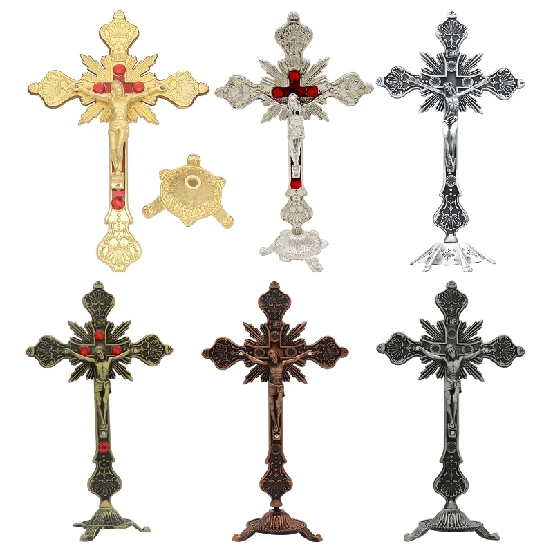 

Metal Vintage for Cross Figurine Jesus Crucified Christian Catholic Art Statue for Home Bedroom Living Room Car Decoration Gift
