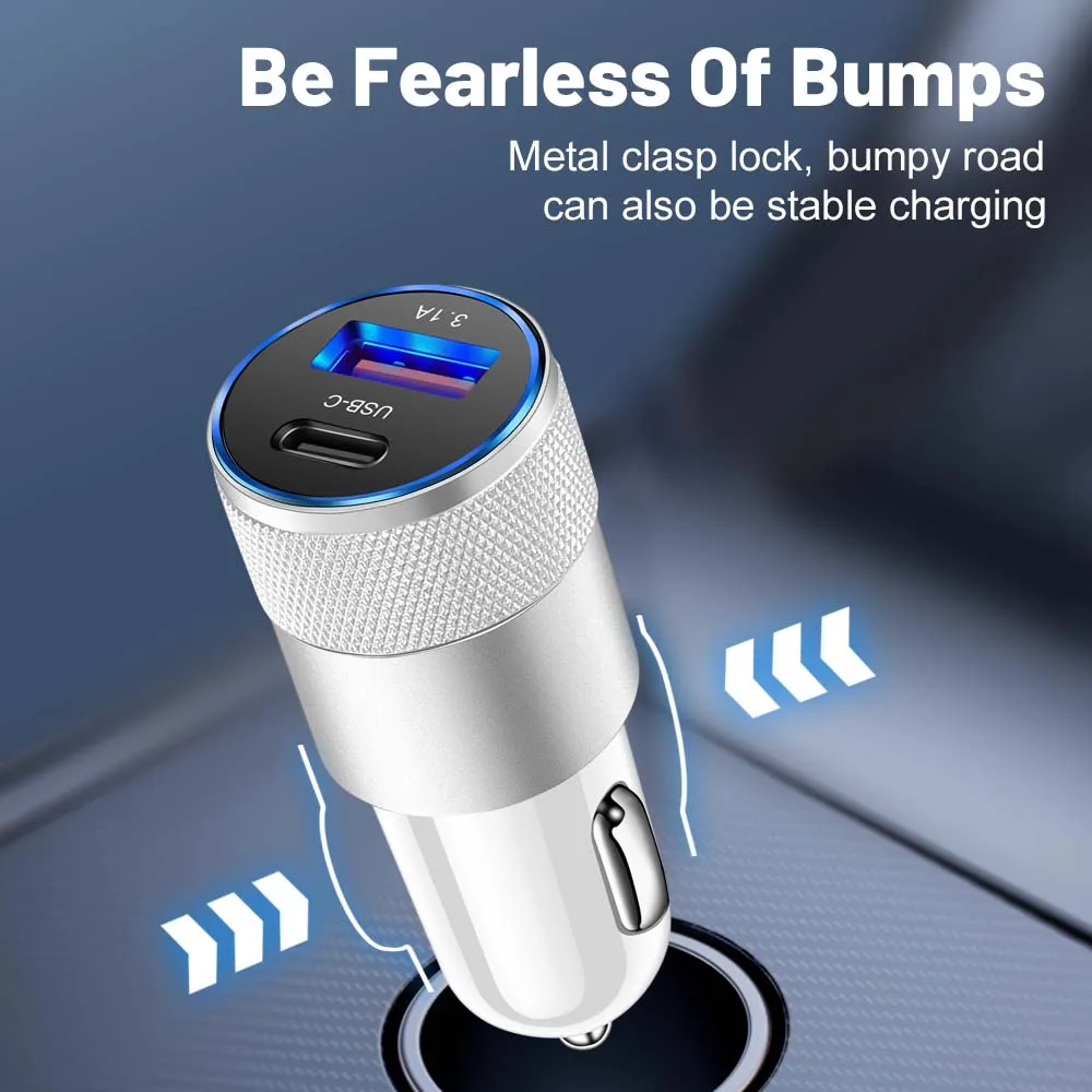 3.1A PD Car Charger USB Type C Fast Charging Car Phone Charger Adapter for iPhone 15 14 iPad Xiaomi Huawei Samsung Quick Charger