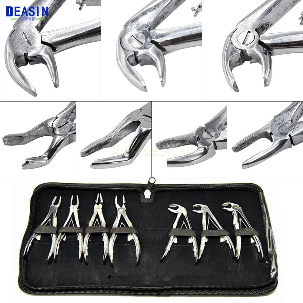 Dental Kids Extraction Forceps Oral Teeth Stainless Steel Extracting Pliers Set Kit 7pcs/kit for Dentist