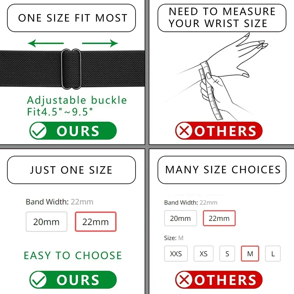 Elastic Nylon Loop Strap, 20mm/22mm,