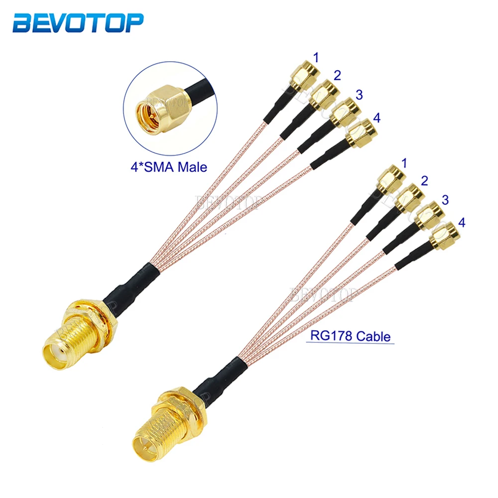 Cabo Coaxial de Extensão de Antena Wifi Pigtail Jumper Fêmea para 4x Sma Macho Plug a Sma Rg178 1pc 1pc