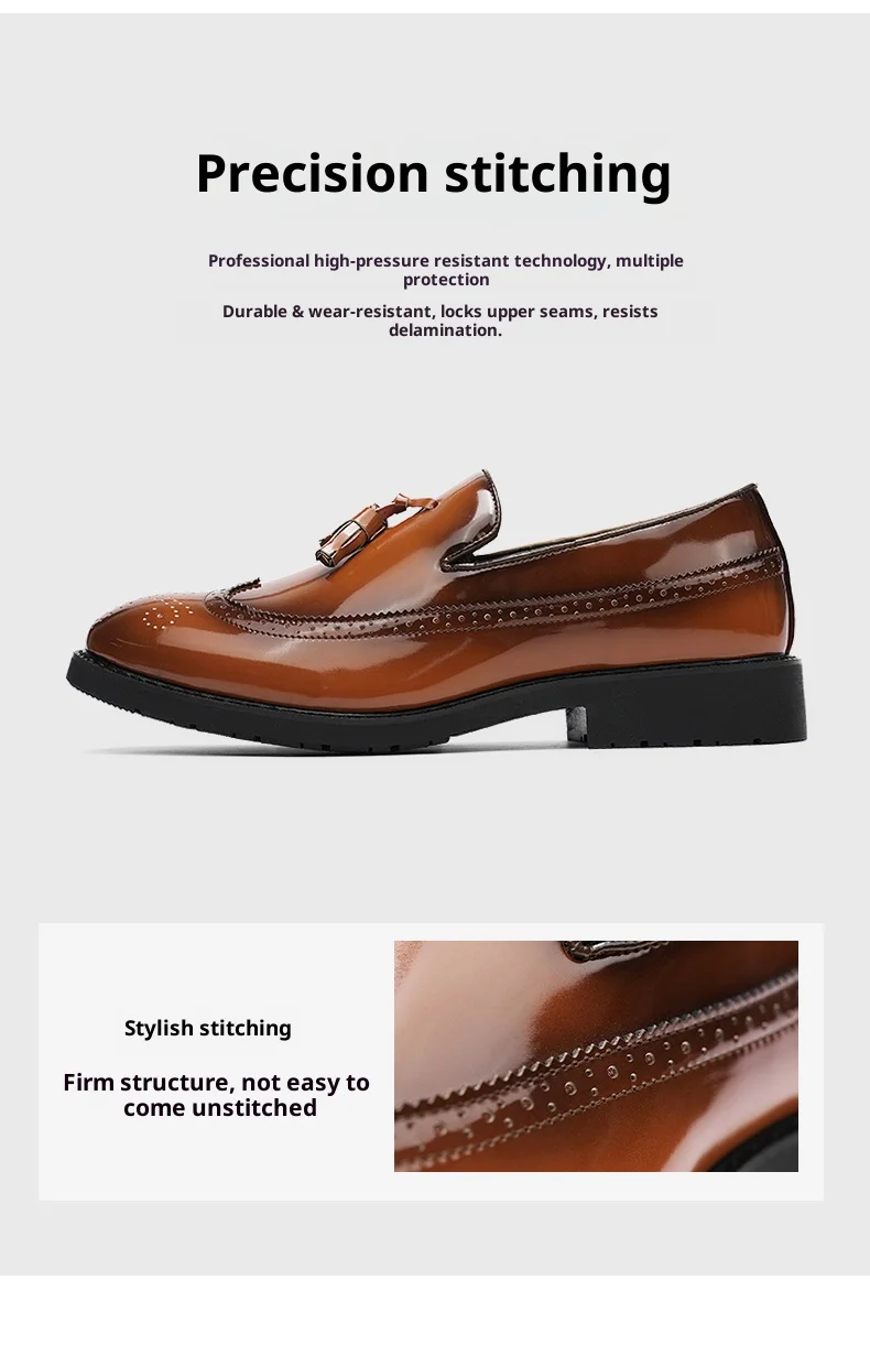 Business Männer Loafer Bequeme Leder Atmungsaktive Dicke Sohle Brogues Quaste Casual Formale Slip-on Spitze Kleid Schuhe Mann – Detail 9