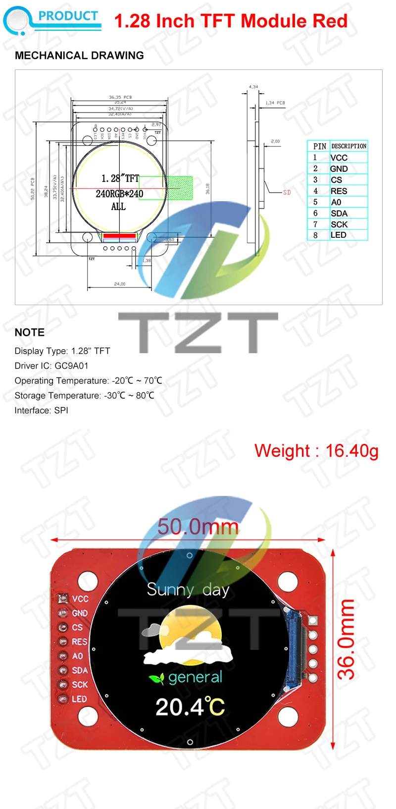 TZT TFT Display 1,28 Zoll TFT LCD Display Modul Runde RGB 240*240 GC9A01 Treiber 4 Draht SPI Schnittstelle 240x240 PCB Für Arduino – Detail 6