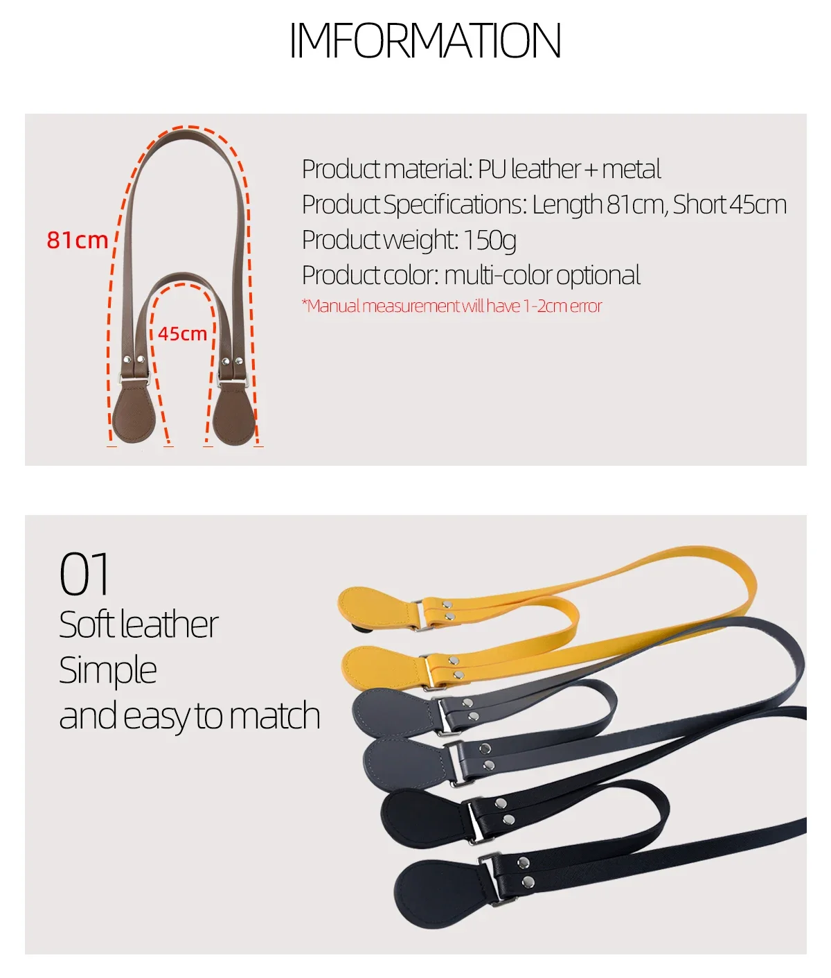 New Long Short Leather Handheld Single Shoulder One-Piece Straps Handles O Bag Accessories Multifunctional Strap for Obag