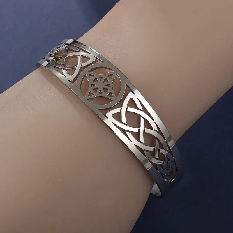 Stainless steel bracelet stainless steel charm witch knot bracelet adjustable open bracelet Celtic witchcraft amulet jewelry for men women birthday gift