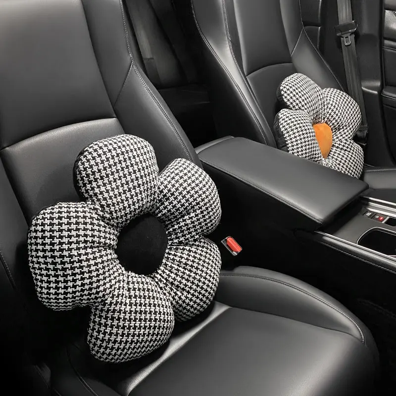 Classic Flower Shape Car Waist Pillow Soft Plush Car Seat Cushion