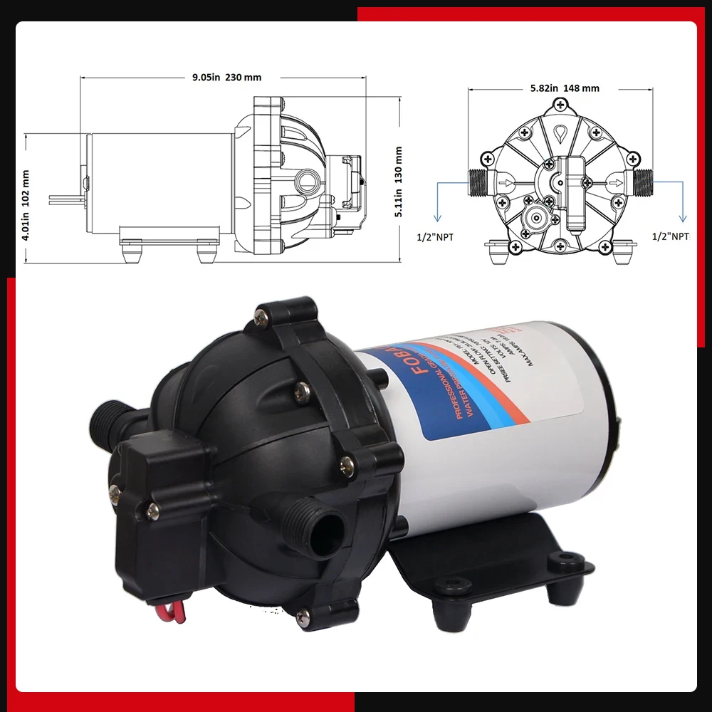 Water Pressure Diaphragm Pump 12V 24V 5-Chamber Self-Priming Pump 5.5GPM Water Transfer Pump 70PSI with Strainer Hose Water Pressure Pump