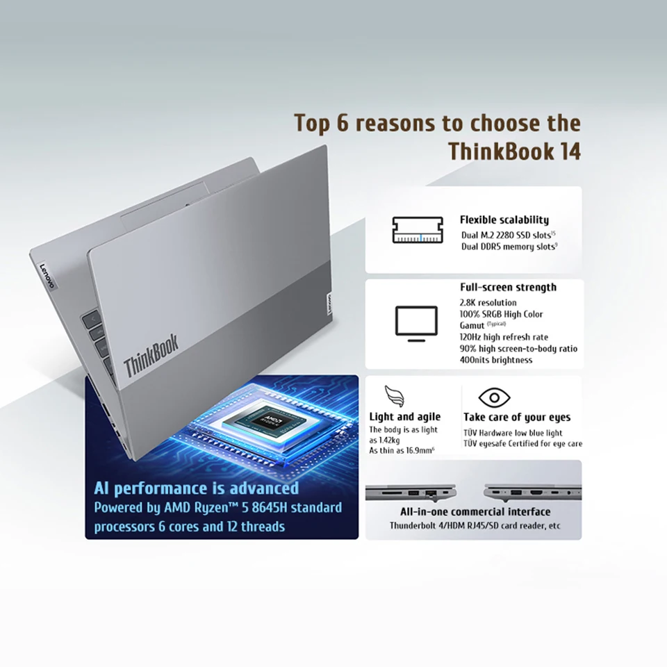 Lenovo ThinkBook 14 Laptop 2024 Ryzen R5 8645H/R7 8845H Radeon