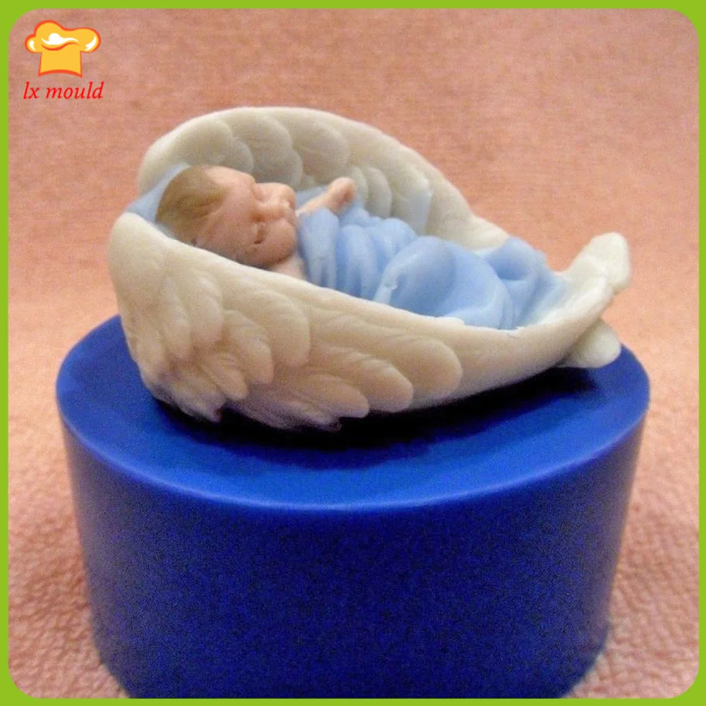 Molde de silicona 3D para alas de bebé durmiendo, protector de alas de Ángel, molde de glaseado de Fondant para bebé, Topping de pastel, jabón de vela DIY