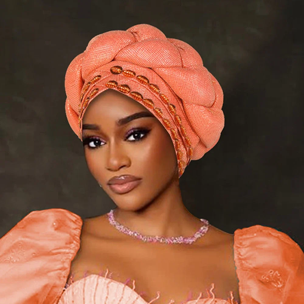 Fashion Hats for Women African Headtie Turban Auto Gele Head Wraps Cap Wedding Party Muslim Hijab Bonnet Headscarf Nigeria Geles
