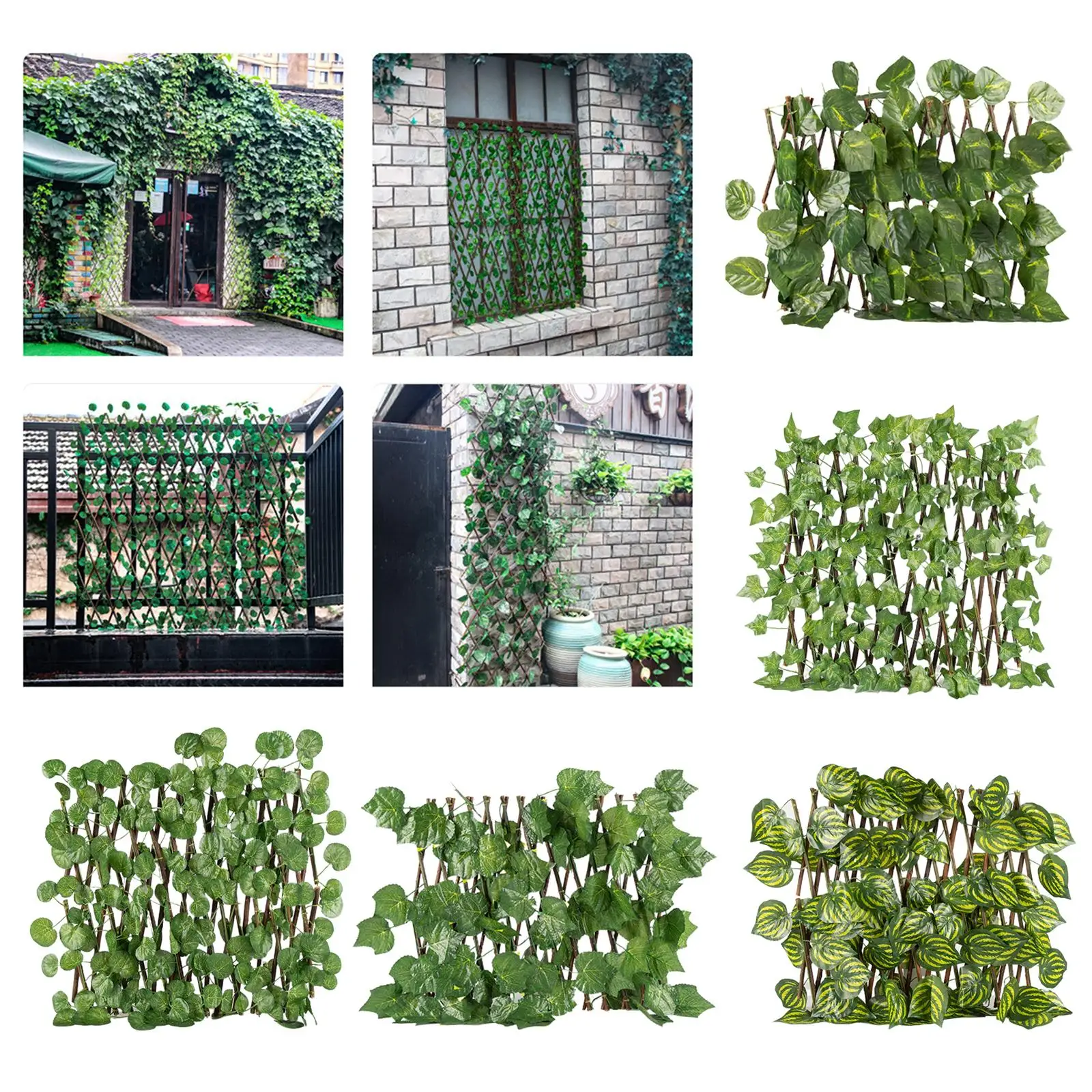 Outdoor Garden Expandable Trellis Artificial Leaves Fence Privacy Screening Panel