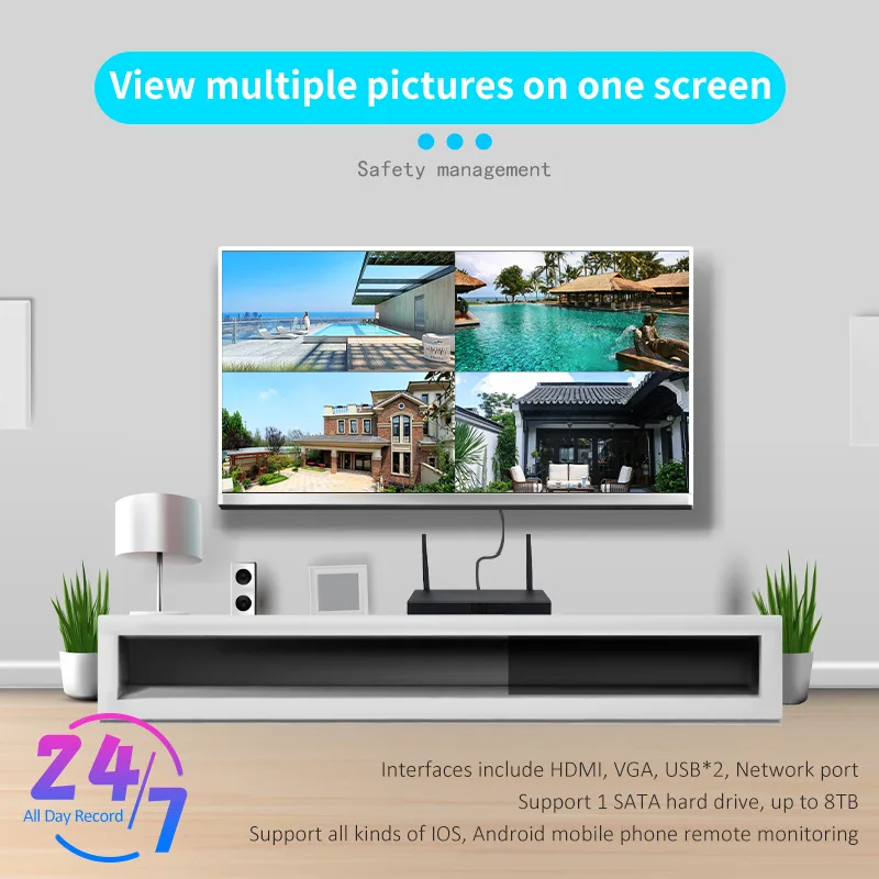 3MP 1296P iCsee APP 4CH 무선 NVR 키트 풀 컬러 비디오 IP 카메라 레코더