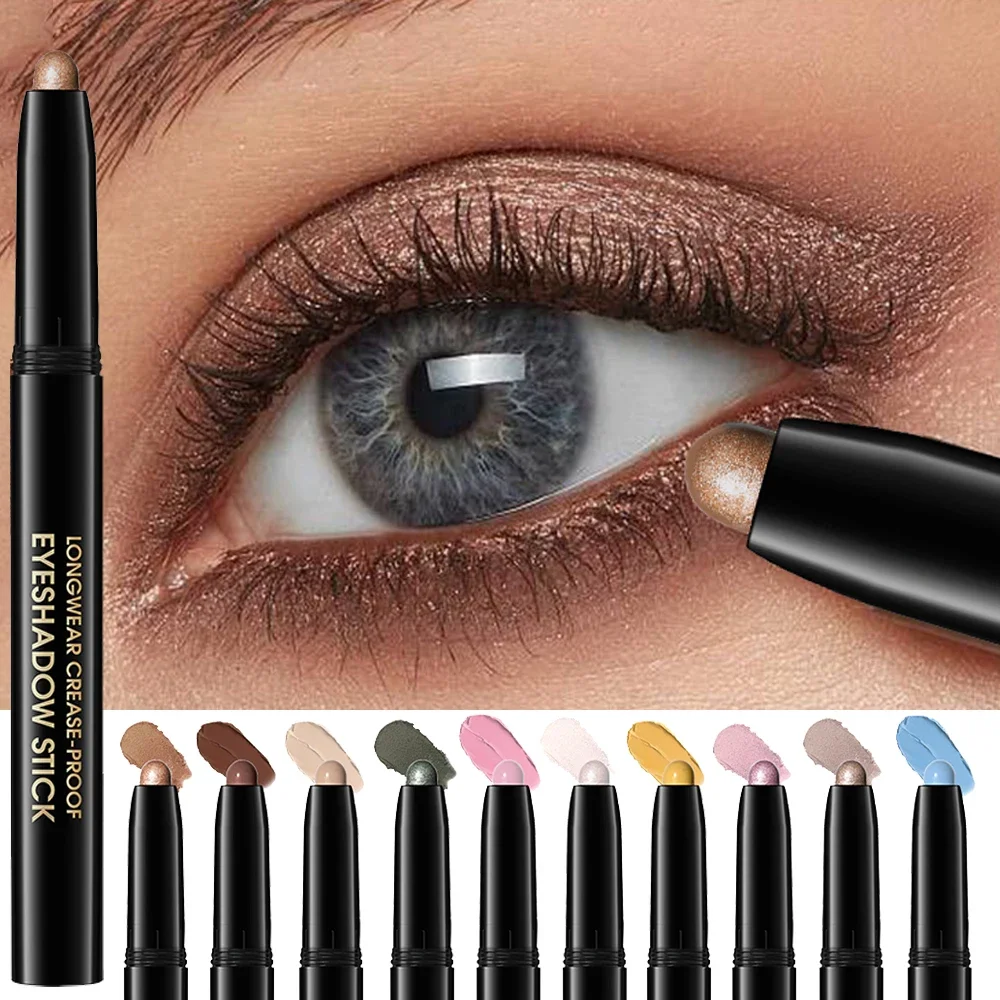 10 Color Waterproof Creamy Eyeshadow Pencil Stick Lasting Matte Pearlescent Gradient Highlighter Pen Glitter Lazy Eyes Makeup