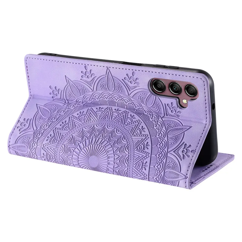 Luxury Leather Flip Wallet Phone Case with Totem Design