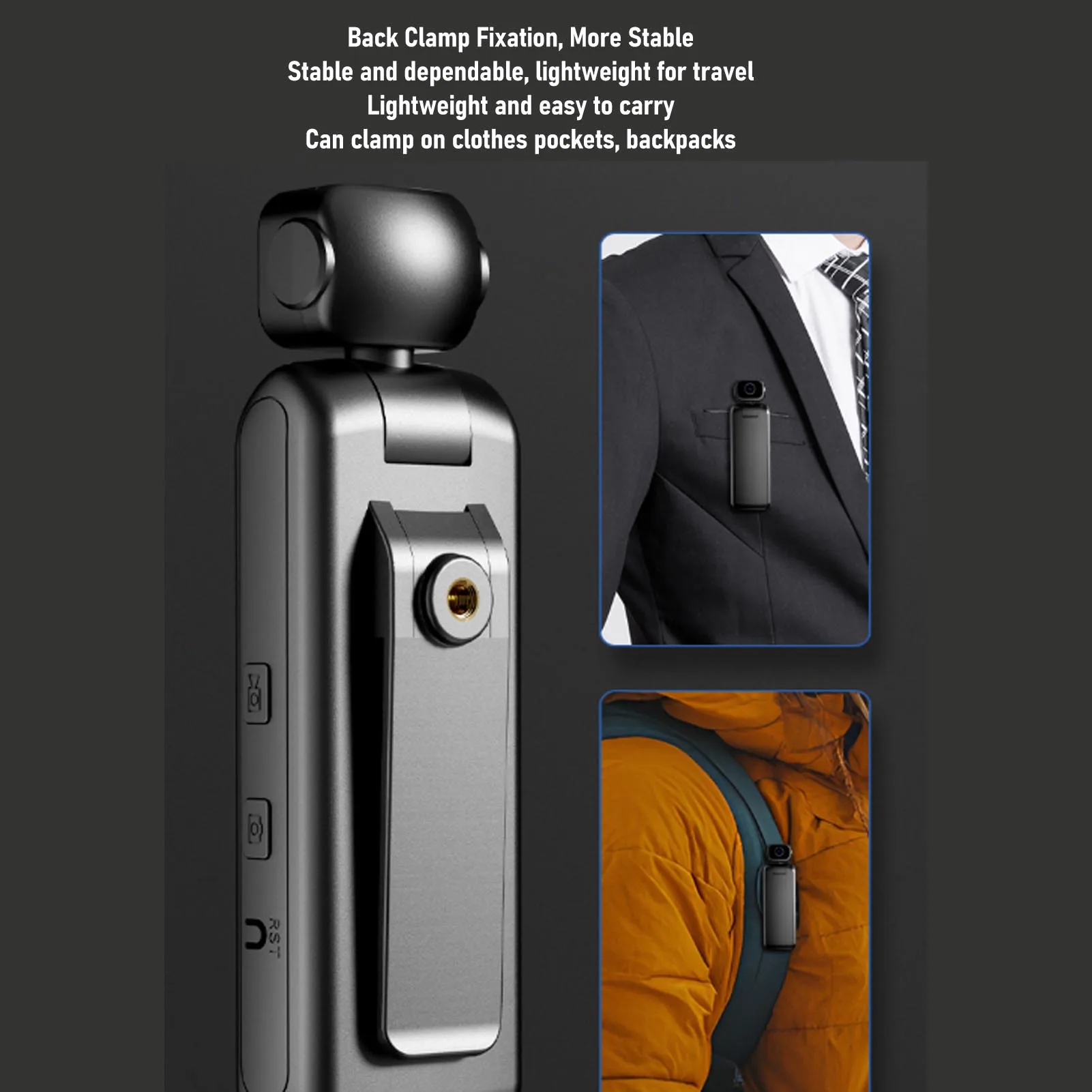 Body Worn Camcorder Portable Camcorder 2K HD 355 Degree Rotatable Wide Angle Lens Anti Shake Video Camera with Back Clamp