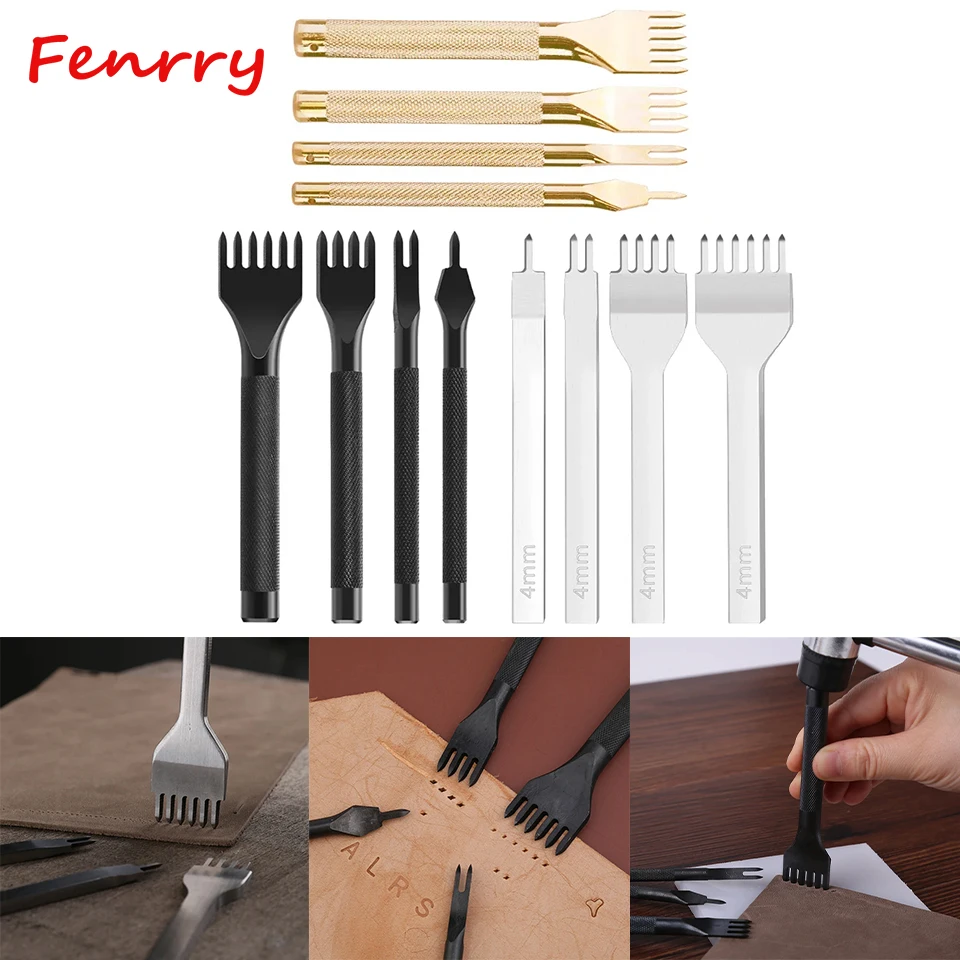 Fenrry 3/4/5/6mm Spacing Punch Set for Leather Hole Punches Tool Lacing Stitching Sewing DIY Leather Craft Tools 1/2/4/6 Prong
