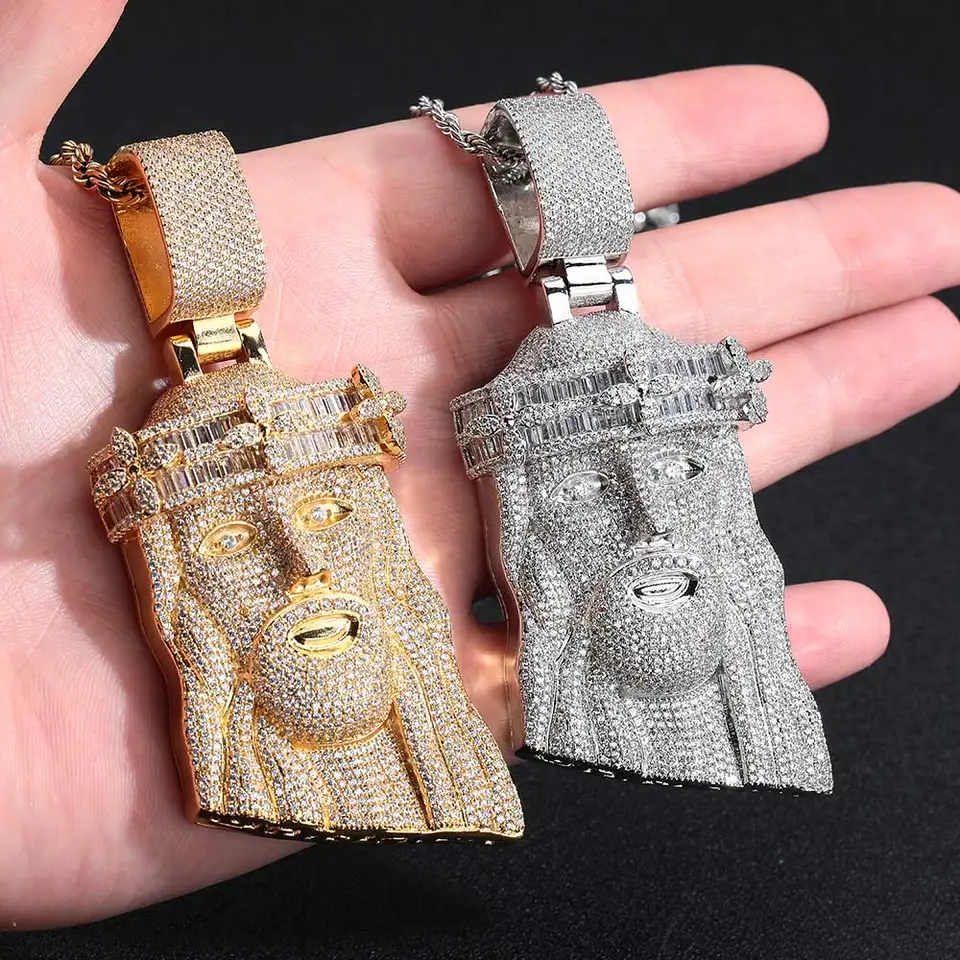 Jesusクラウンネックレス新しい大きなシルバーカラーIced Outペンダント30インチネックレス8?mmキューバスタイルチェーン 並行輸入 Jesusクラウンネックレス新しい大きなシルバーカラーIced Outペンダント30インチネックレス8?mmキューバスタイルチェーン 並行輸入