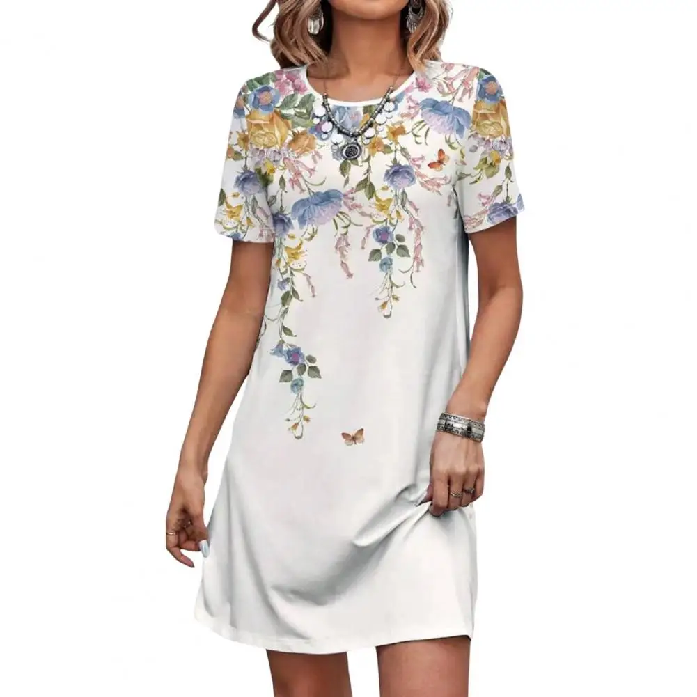 

Casual Dress Floral Print A-line Midi Dress Stylish Summer Women's Casual Wear for Daily Dating Loose Fit with Short Sleeves