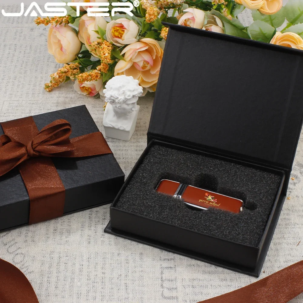 Jaster-usb 2.0 Flash Drives de Couro Marrom Logotipo Empresarial Pen Drive Fashion u Disk Cor Livre 128gb 64gb 32gb 64gb