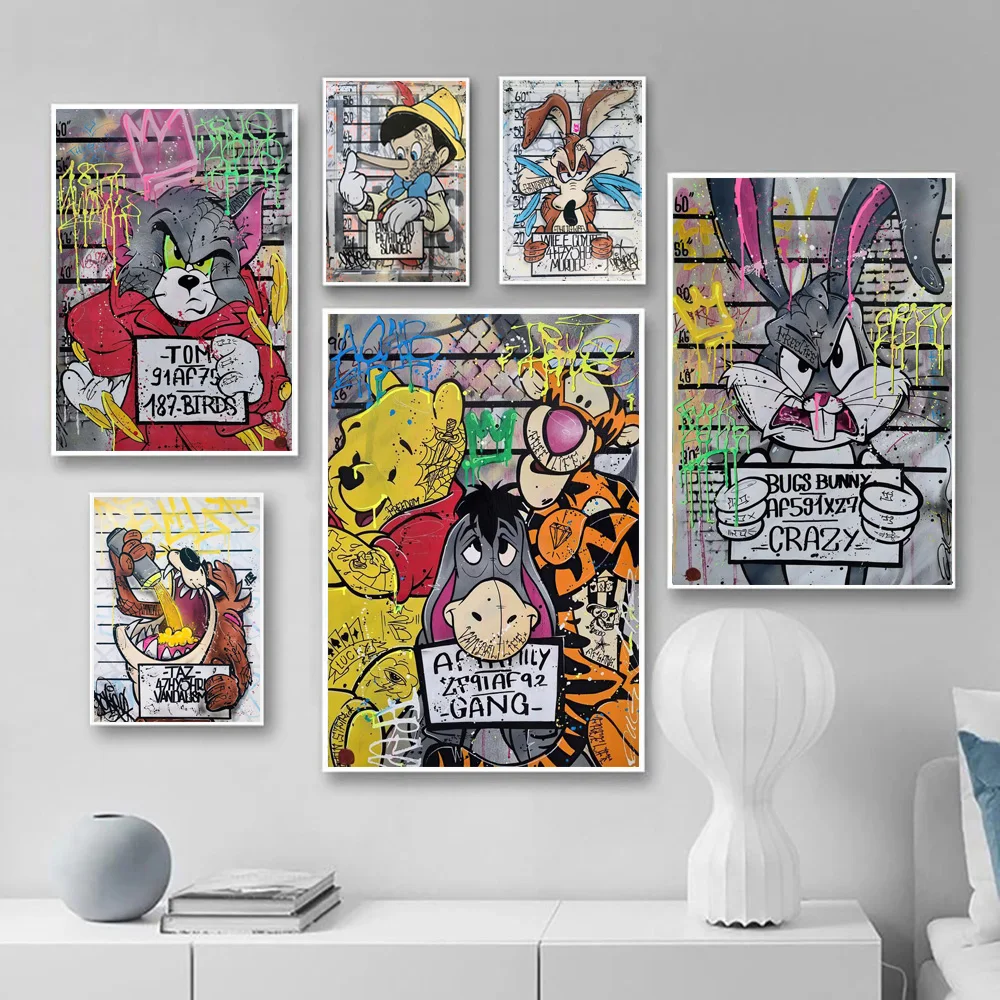 Classic Cartoon Character Art Painting Abstract Graffiti Decor Posters And  Prints Funny Criminal Animals Canvas Wall Pictures - AliExpress