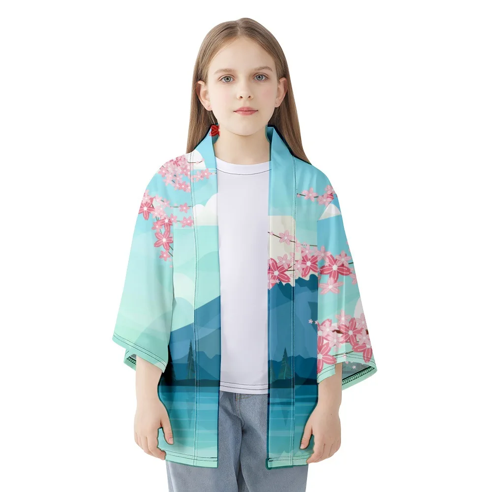 Summer Men Loose Japanese Style 3/4 Sleeve Kimono Traditional Cardigan Haori Women Harajuku Streetwear Shirts