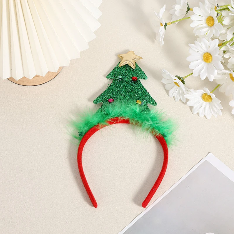 3PCSChristmas three-dimensional Christmas tree headband, party dress feather headband, Christmas gift random style