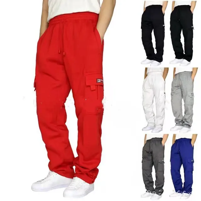 New Men S Fashion Casual Sports Pants Plus Fleece Bunched Feet Multi Pocket Rope Men Loose.jpg