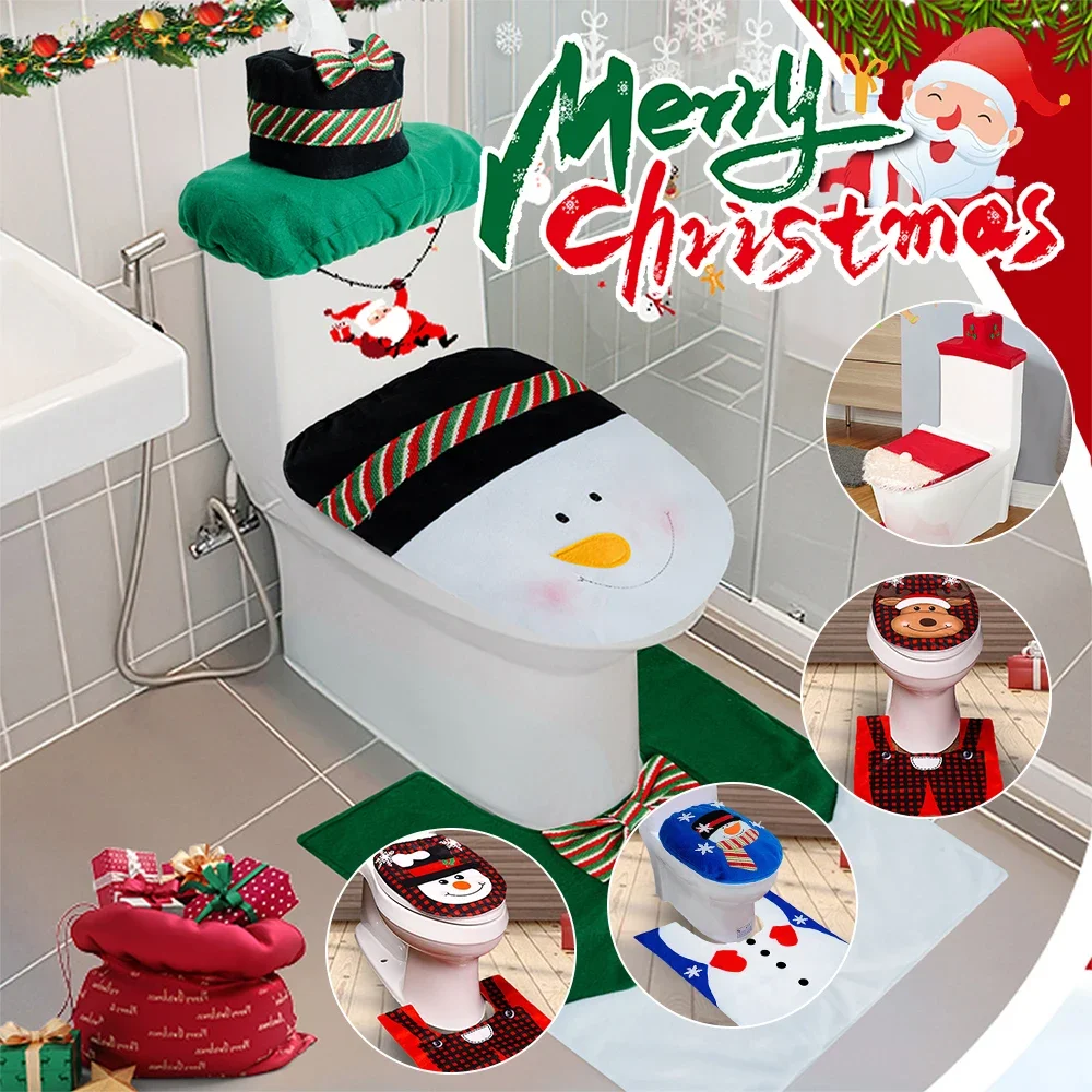 Cute Christmas Toilet Seat Covers Creative Santa Claus Bathroom Mat Xmas Supplies for Home New Year Navidad Gift Decoration