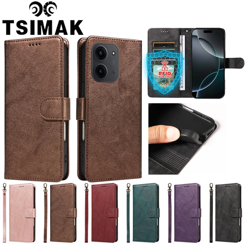 Flip Wallet Phone Case with RFID Blocking and Leather Cover