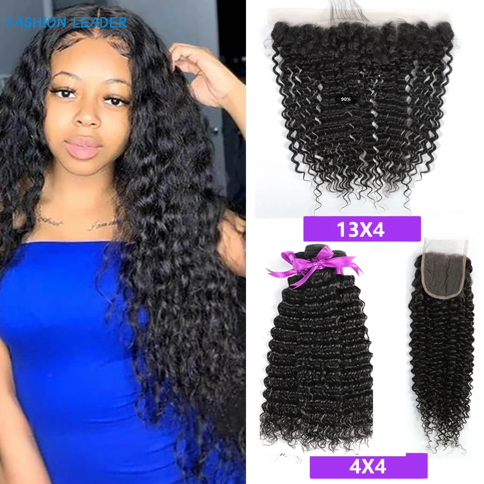 

Deep Wave Bundles With Frontal Brazilian Hair Bundles Human Hair Extension 3/4 Transparent Lace 4x4 Closure Human Hair Bundles