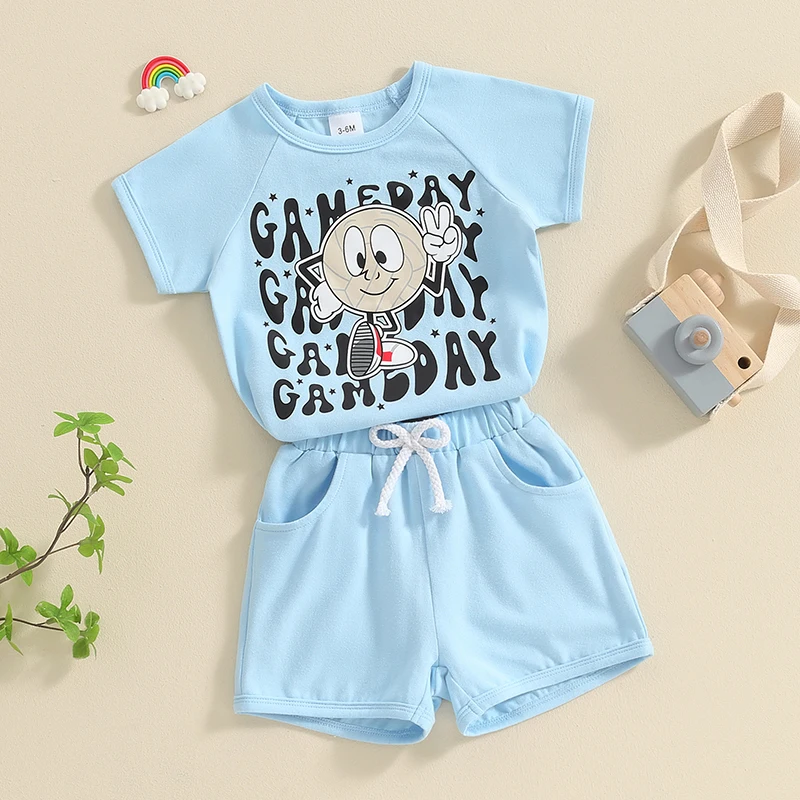 

0-3Y Summer Kids Baby Boys Clothing Set Short Sleeve Cartoon Baseball Print T-Shirts Tops Elastic Waist Shorts Newborn Outfits