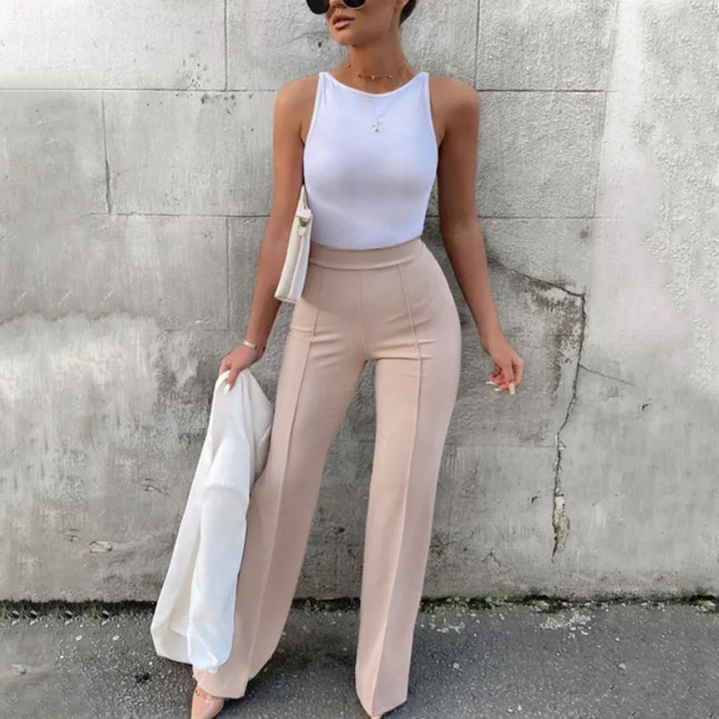Elegant Women Flare Pants Solid High Waist Wide Leg Pants 2023 Fall Winter All Match New Popular Capris Office Lady Trousers