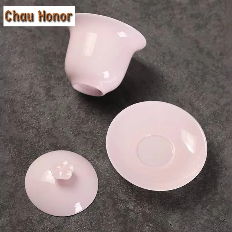150ml Boutique Lanolin Jade Powder Mud Ceramic Sancai GaiWan Handmade Household Chinese Kung Fu Tea Set Tea Ceremony Accessories