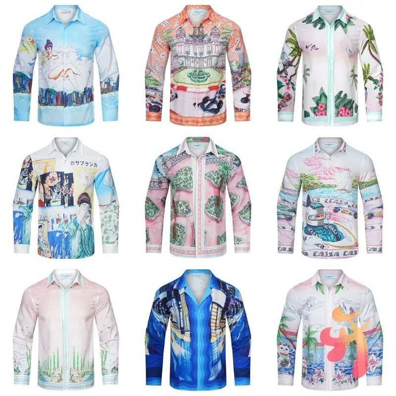 

New Fasion Casablanca Shirt Long Sleeve Race Car Spot Dog Print Oversize Men Women Hip Hop Casual Beach Hawaiian Clothes