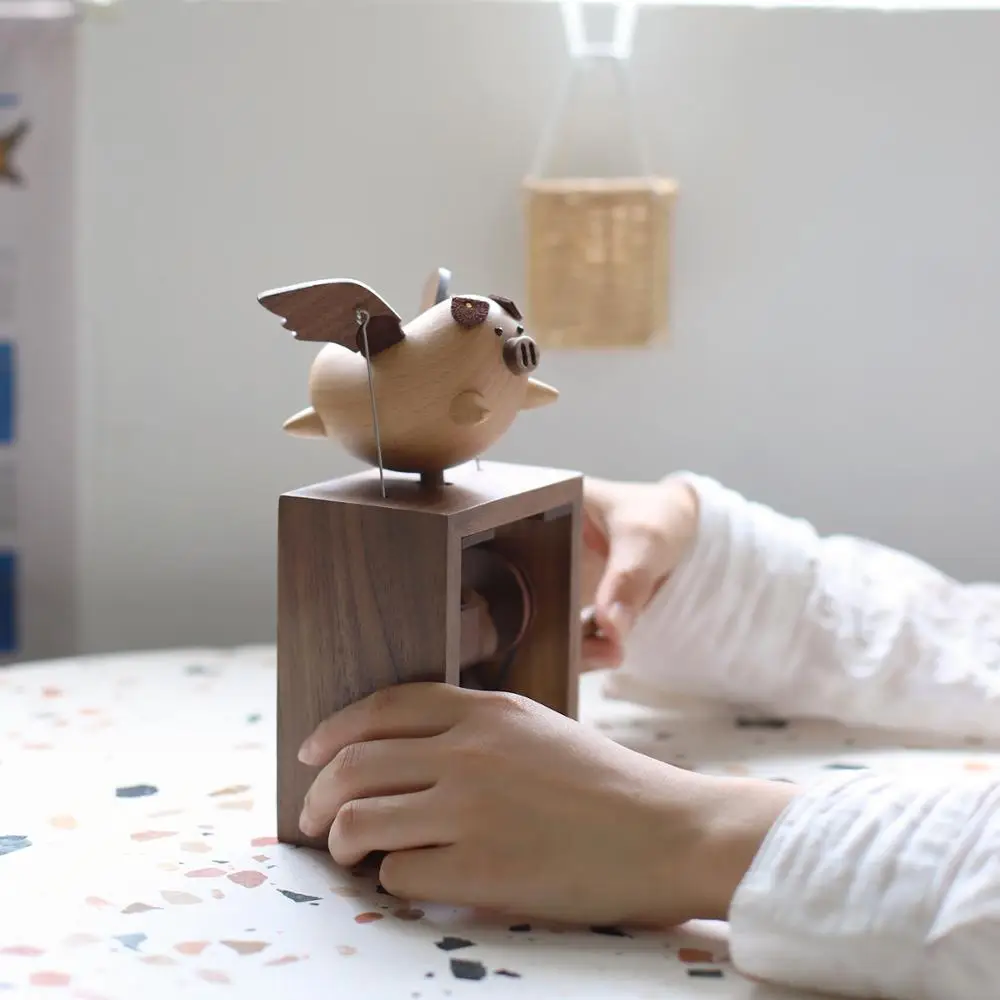 Home Decoration Music Octave Box Flying Pig Creative Wood gift Anniversary Valentine's Day Unique Gifts