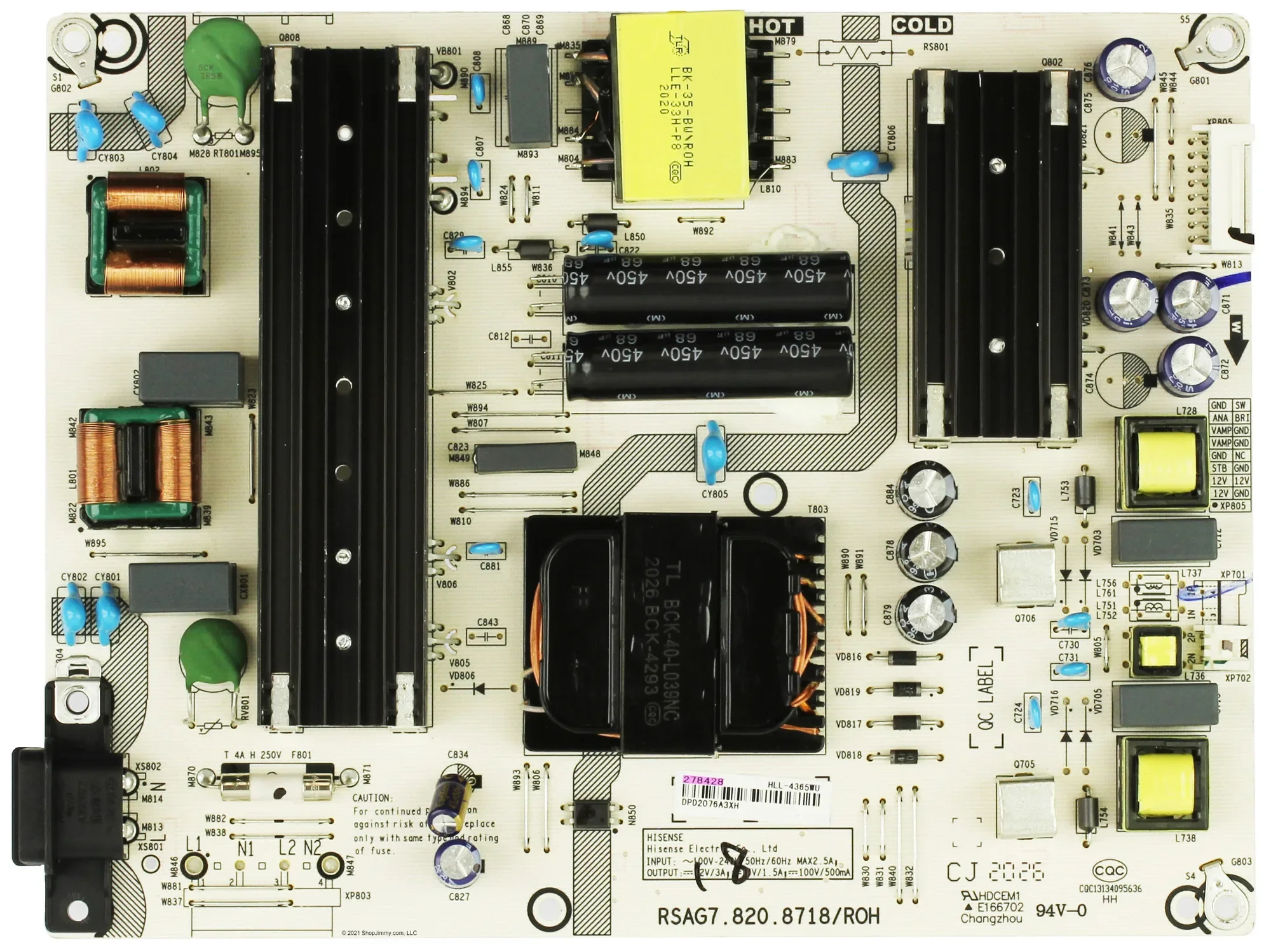 Scheda Alimentazione TV Hisense RSAG7.820.8718 – Per 65R6E3, 65R6E4, 65H6570G E Altri – Ricambio Originale 2 Pin
