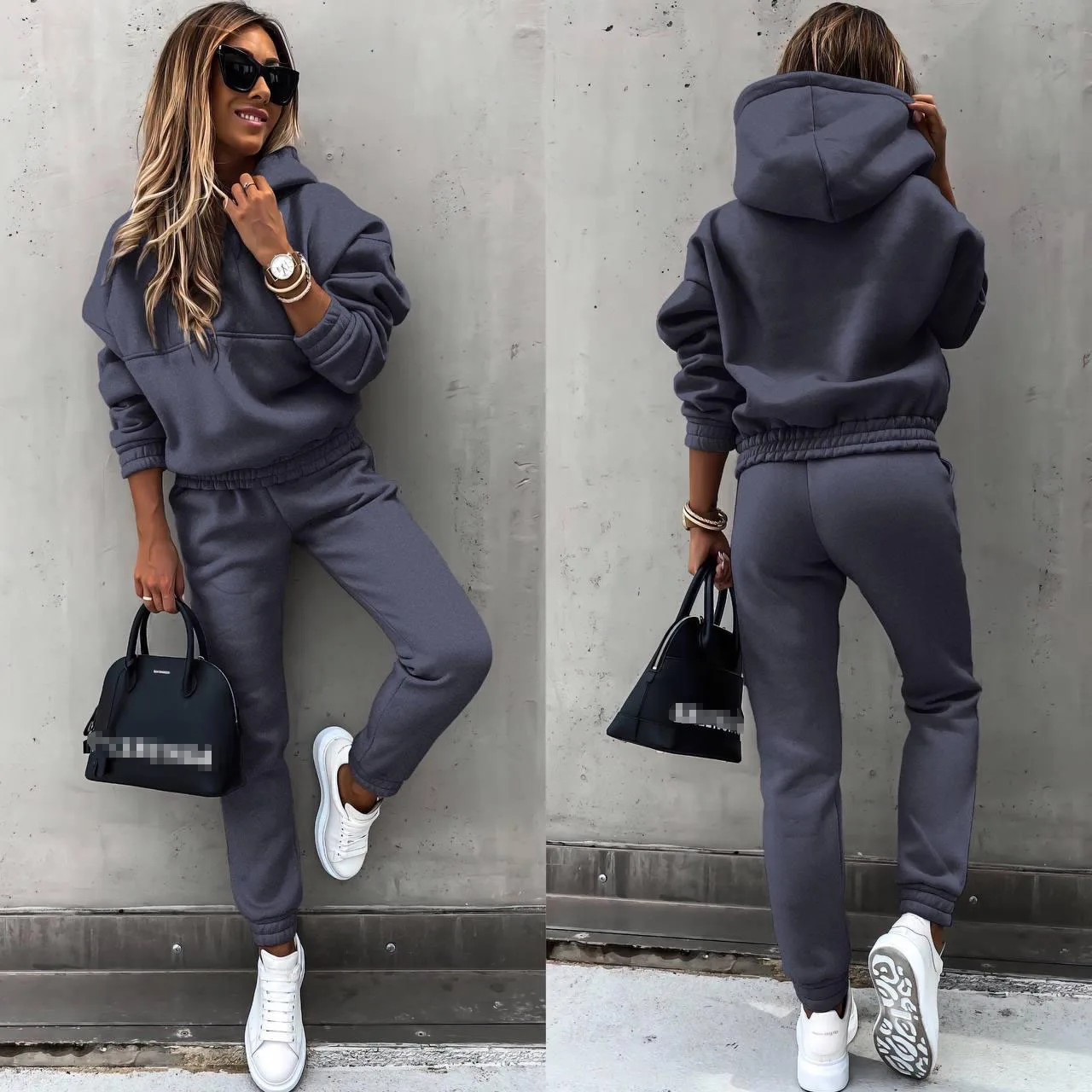 Stay warm & stylish in this solid tracksuit set—hoodie + pants for sporty comfort. Shop now at cyberstreetone.com gray